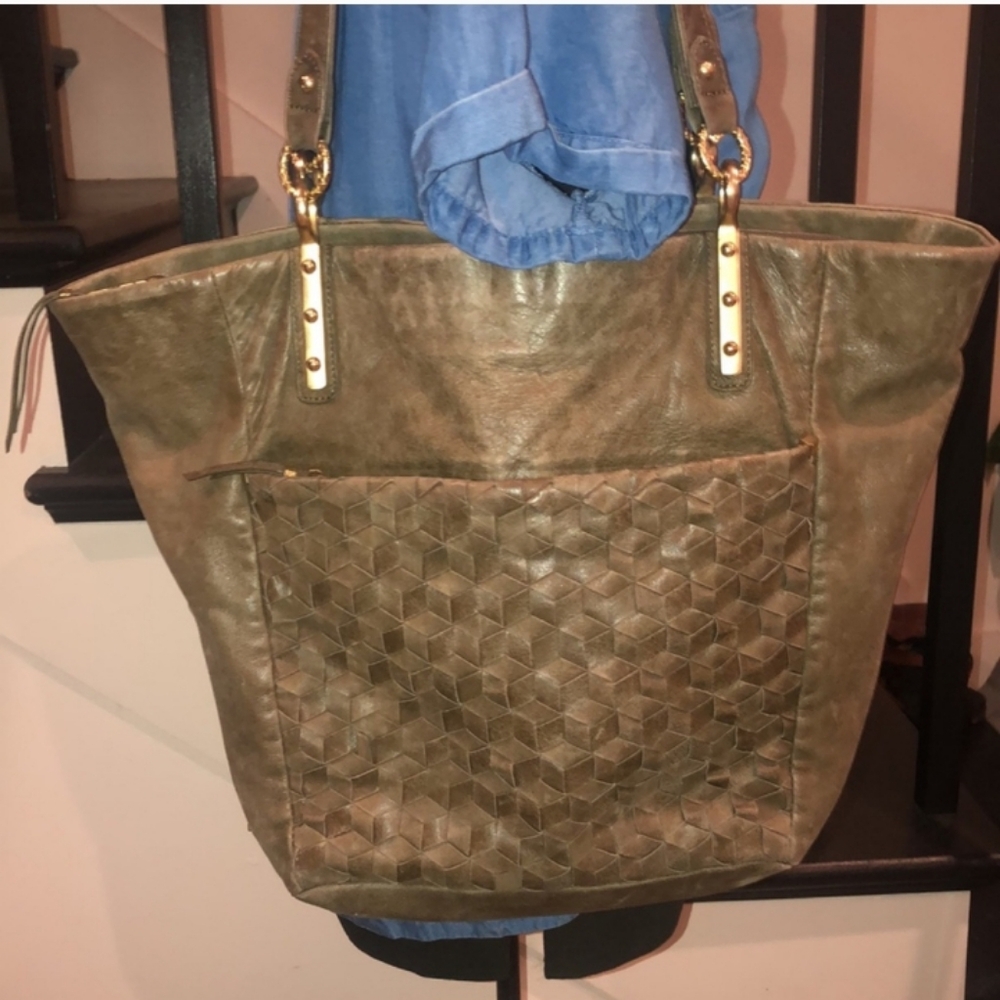 Olive green leather tote